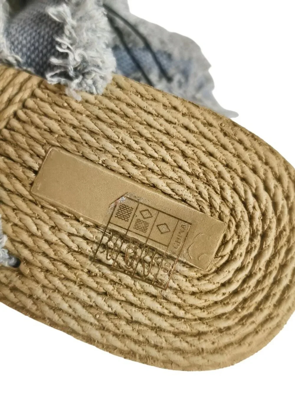Womens 6 Frayed Denim Espadrille Platform Sandals Blue Rope Wedge Sole Casual